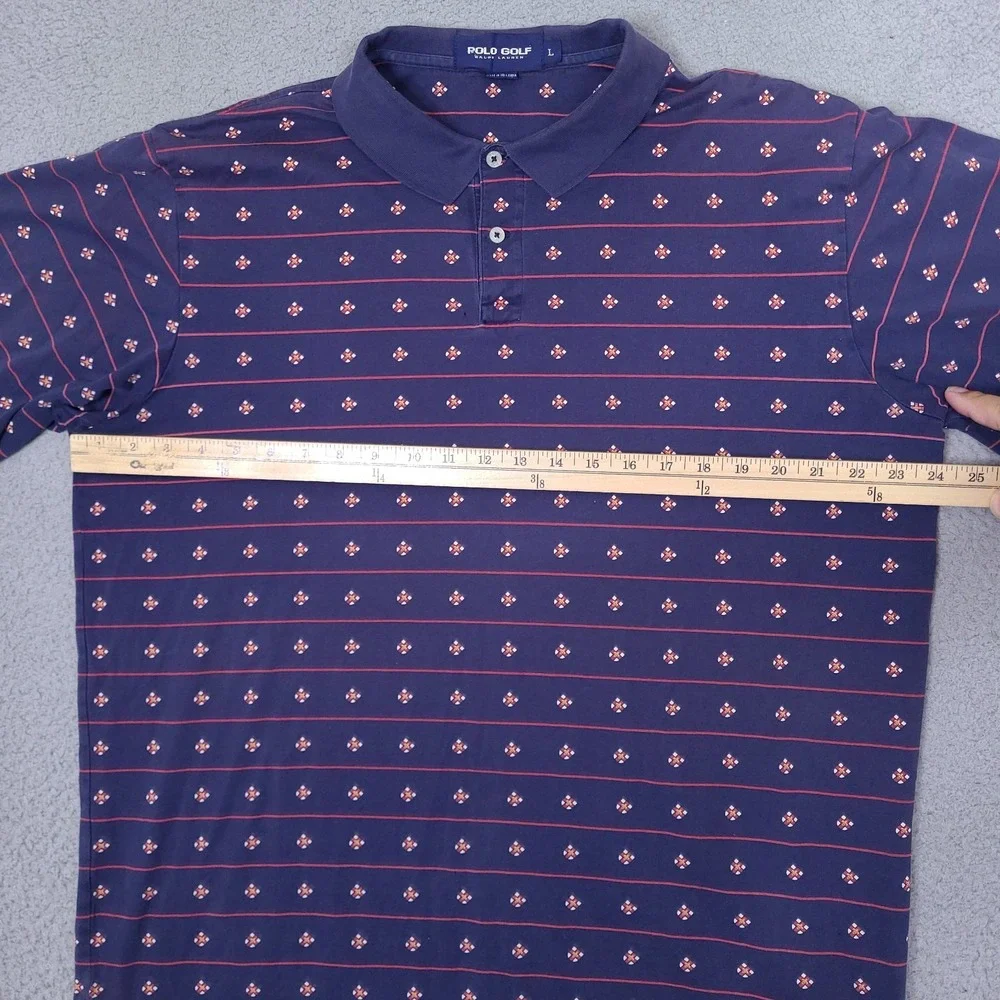 Polo Ralph‎ Lauren Golf Polo Shirt Mens Large Crest Shield Geometric Striped